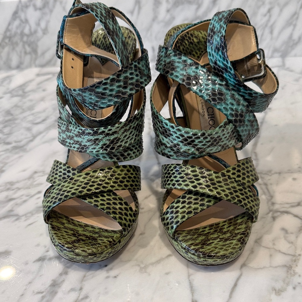 Jimmy Choo Green Snakeskin Platform Heels